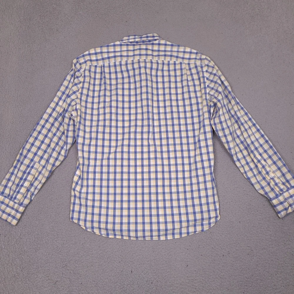 J Crew Shirt Mens Large Blue Yellow‎ White Slim Untucked Flex Washed Preppy
